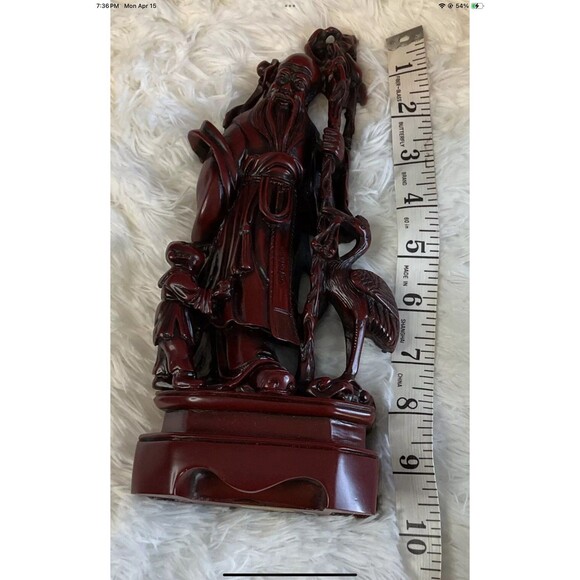 Chinese God Of Longevity Prosperity Carved Resin 10” Tall - Vintage New In Box - Picture 9 of 12